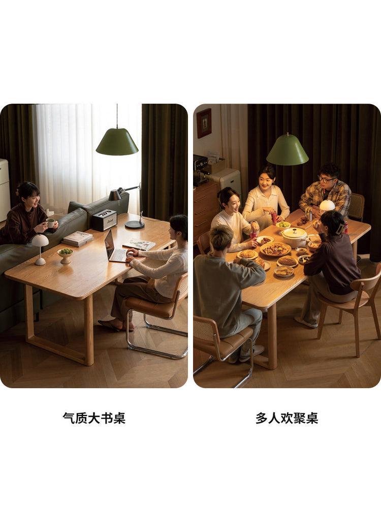 全实木大板桌餐厅餐桌大尺寸工作台橡木原木风吃饭桌子