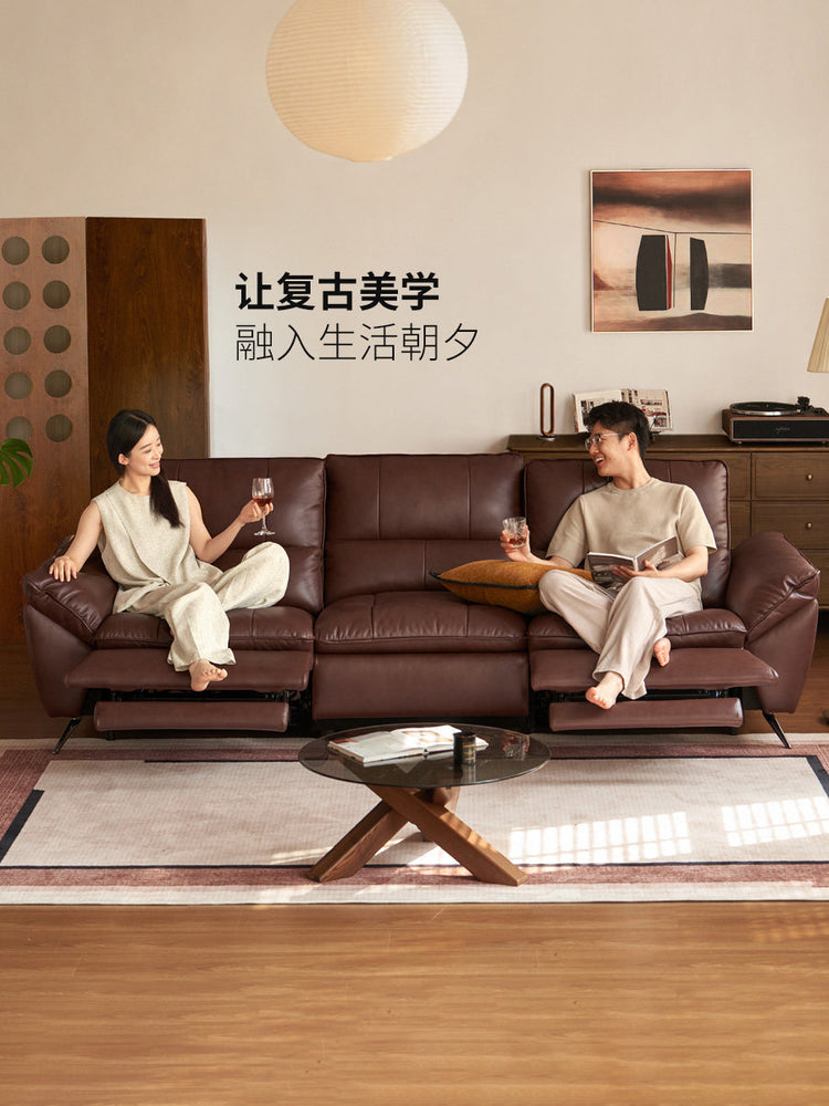功能客厅复古零靠墙真皮沙发中古小户型电动沙发