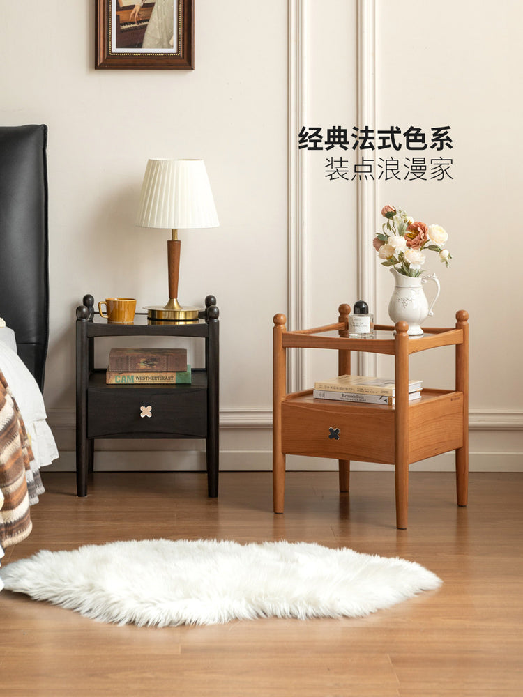 实木床头柜法式复古樱桃木置物柜卧室一抽一隔储物柜