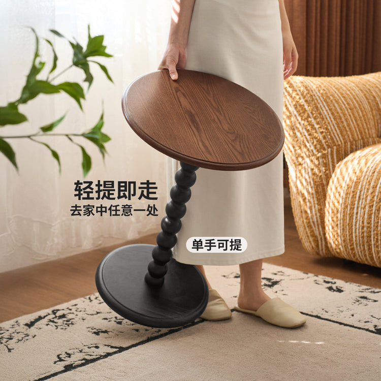 实木边几美式复古圆几客厅法式沙发边桌胡桃色床头桌
