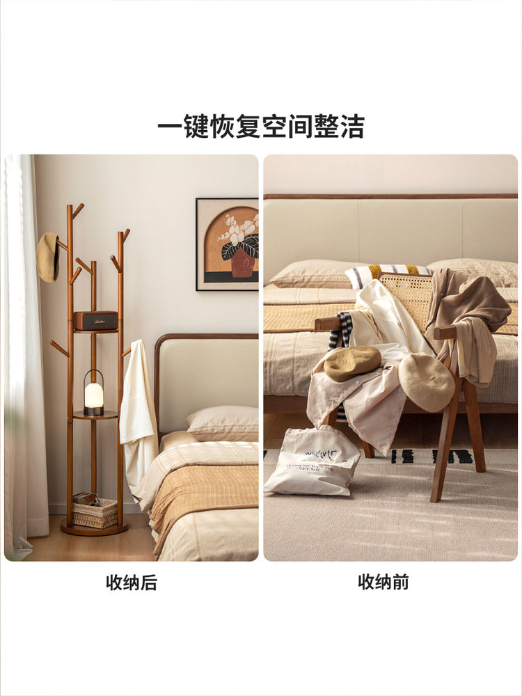 实木挂衣架现代简约树枝衣帽架卧室胡桃色落地置物架