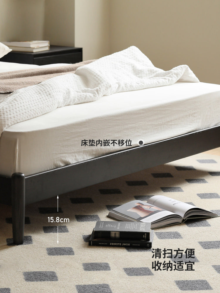 全实木床现代简约黑色复古双人床卧室大床橡木家具