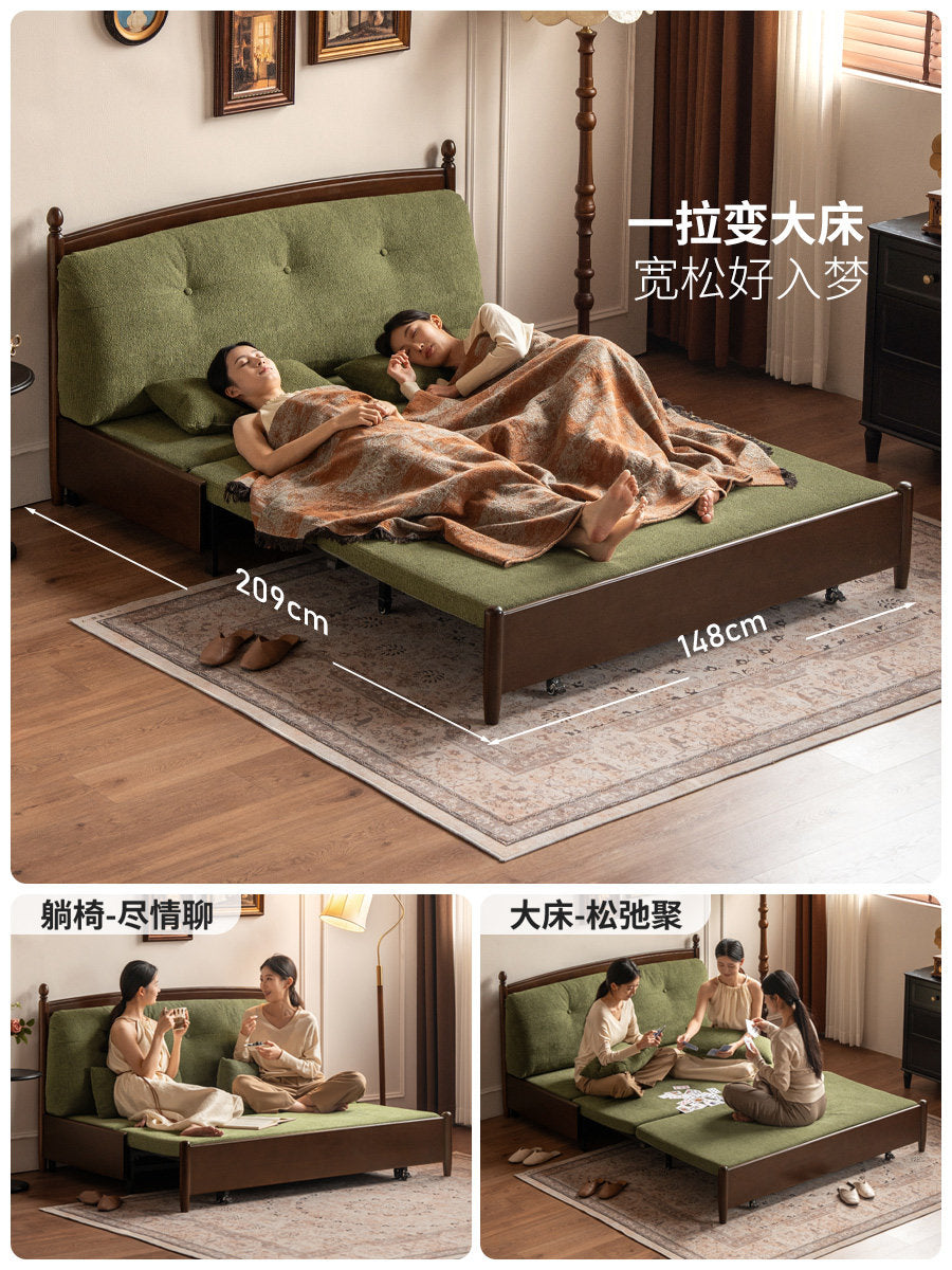 实木伸缩沙发床法式中古坐卧两用沙发客厅多功能折叠床