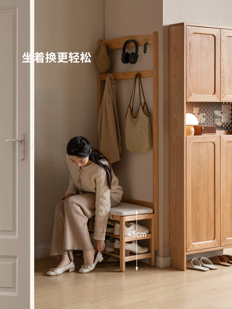实木换鞋凳挂衣架一体客厅简约入户隔断橡木试鞋凳