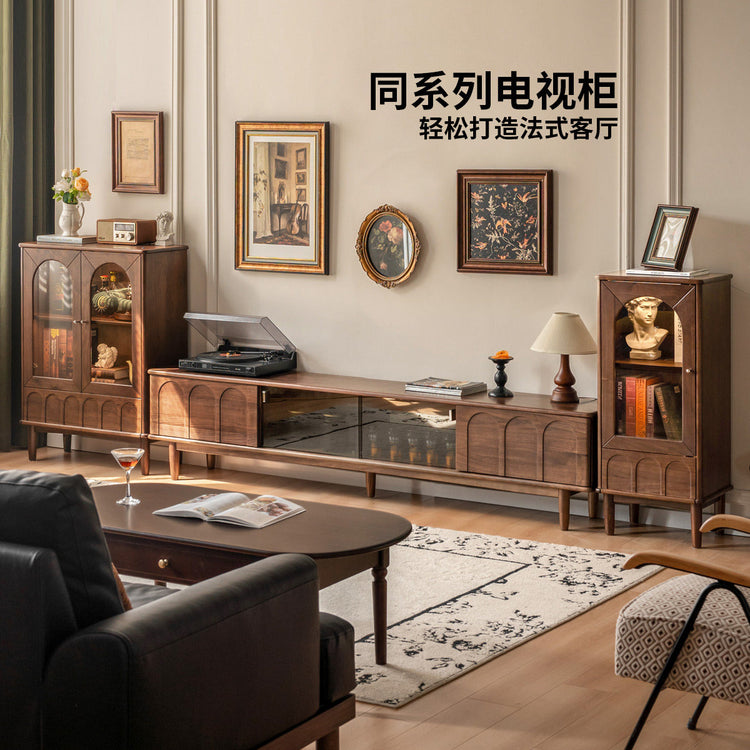实木边柜客厅法式复古电视柜立柜黑胡桃木收纳储物柜