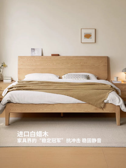 源氏木语实木床简约白蜡木双人床北欧家用高床头原木床主卧斜靠床
