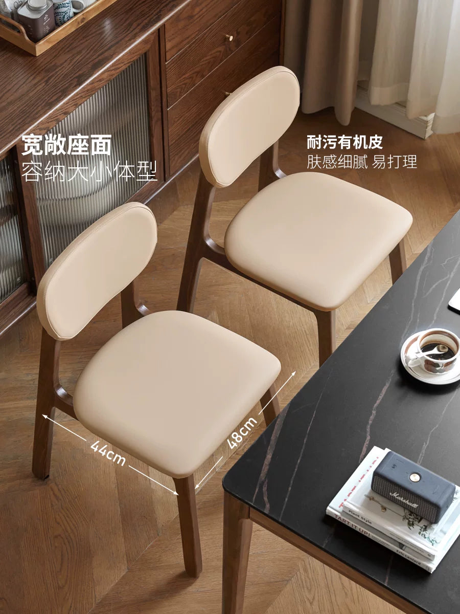 源氏木语实木餐椅简约黑胡桃木软包靠背书桌椅家用餐桌椅子梳妆椅