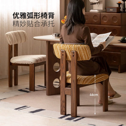 源氏木语实木餐椅复古餐厅休闲椅黑胡桃木靠背椅家用餐桌椅椅子