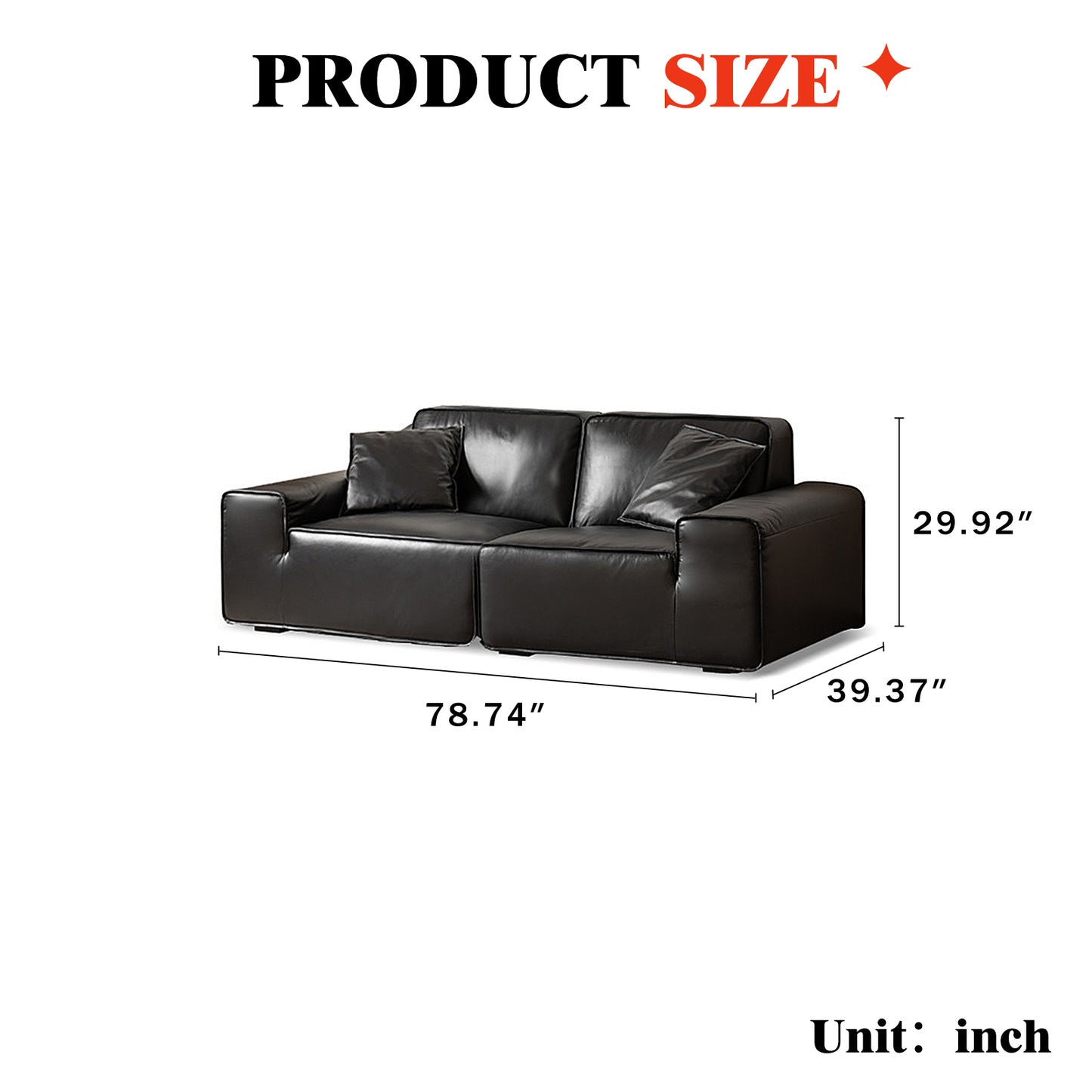 Big Black Leather Sofa, Genuine Top-Grain Cowhide, Feather Cushioning, for Small Living Rooms, with Extra Large Seat, Easy for Tall Users to Sit Up