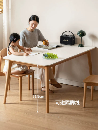 源氏木语岩板餐桌实木桌子家用吃饭长桌餐厅现代简约饭桌靠墙书桌