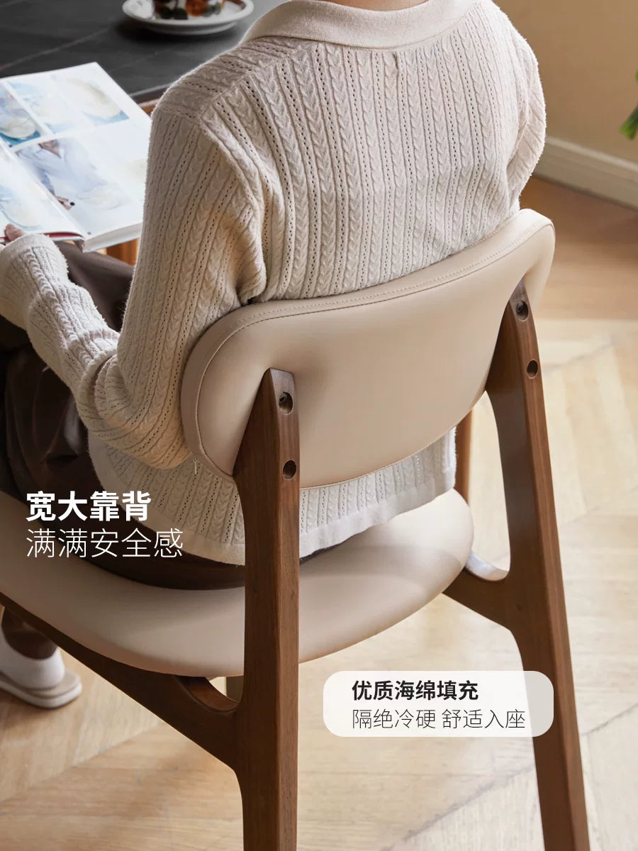 源氏木语实木餐椅简约黑胡桃木软包靠背书桌椅家用餐桌椅子梳妆椅