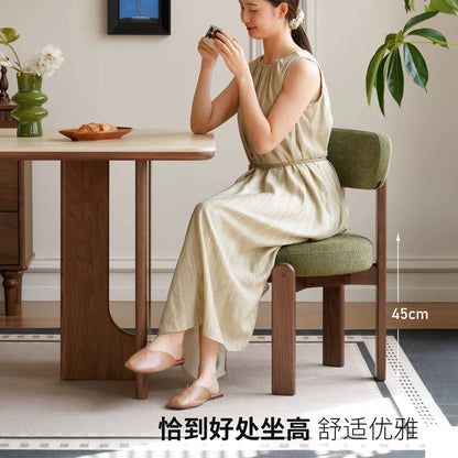 源氏木语实木餐椅餐厅法式复古餐桌椅黑胡桃木休闲椅家用靠背椅子