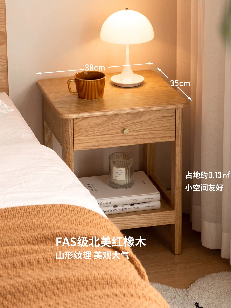 源氏木语实木床头柜现代简约橡木灯桌柜北欧卧室储物柜原木收纳柜
