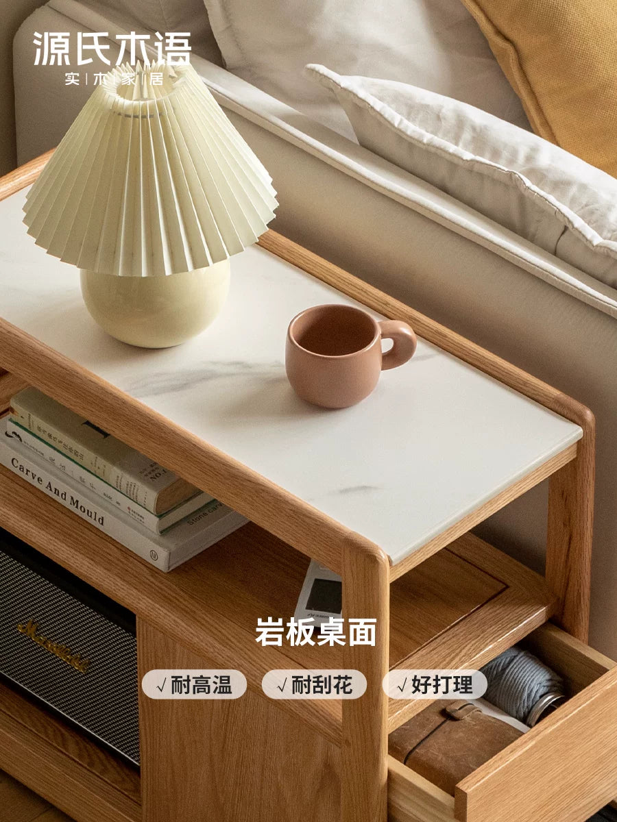 源氏木语实木沙发边柜岩板侧边几北欧小户型客厅角几可移动窄边桌