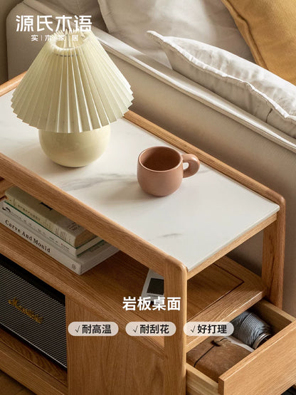 源氏木语实木沙发边柜岩板侧边几北欧小户型客厅角几可移动窄边桌