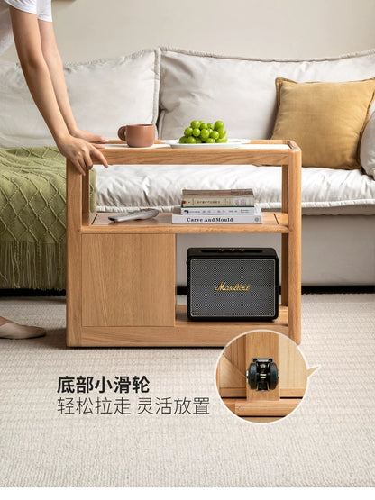 源氏木语实木沙发边柜岩板侧边几北欧小户型客厅角几可移动窄边桌