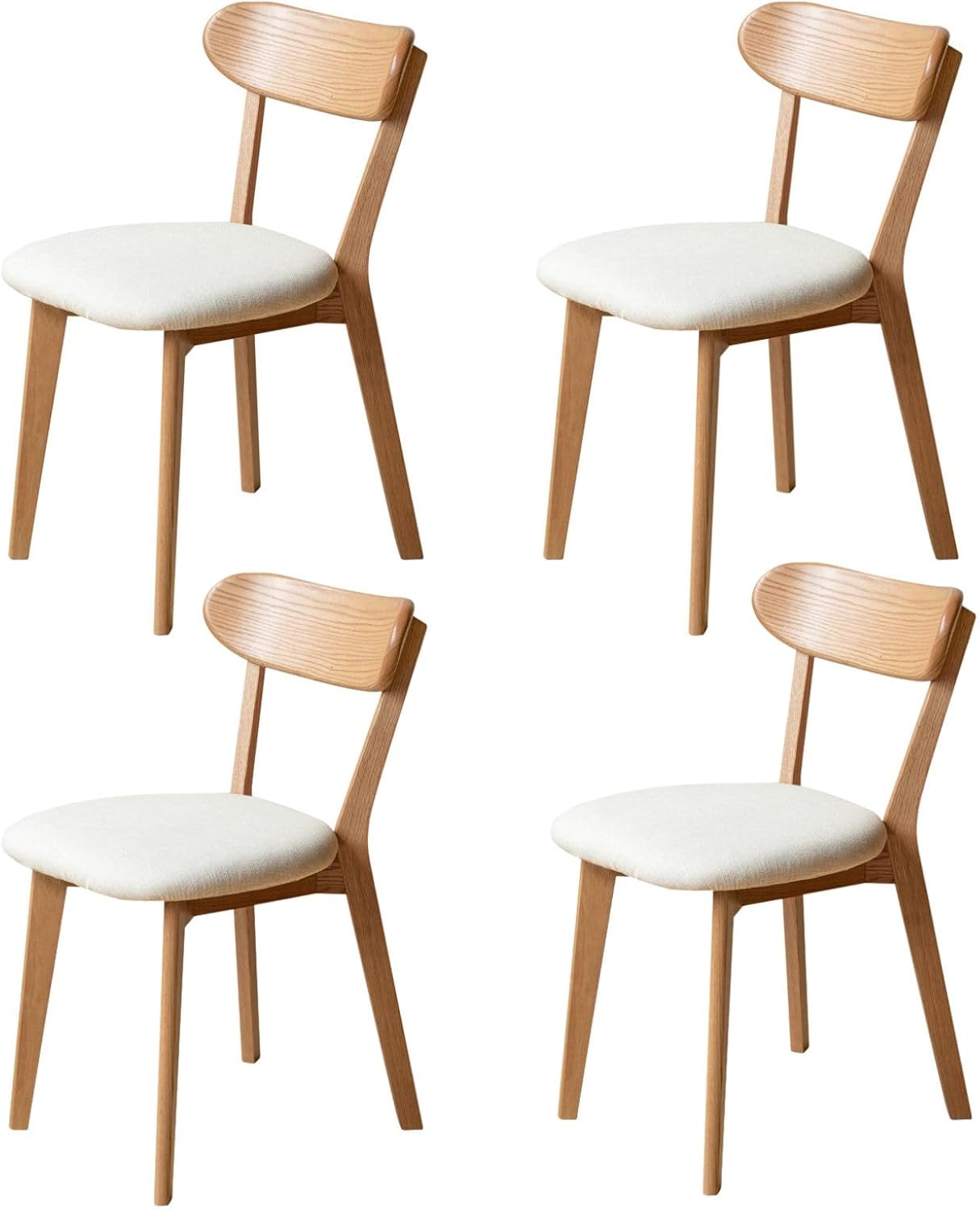 100%Oak Wood Upholstered Dining Chairs,  Oak Wood Kitchen Chairs with Wide Rounded Backrest