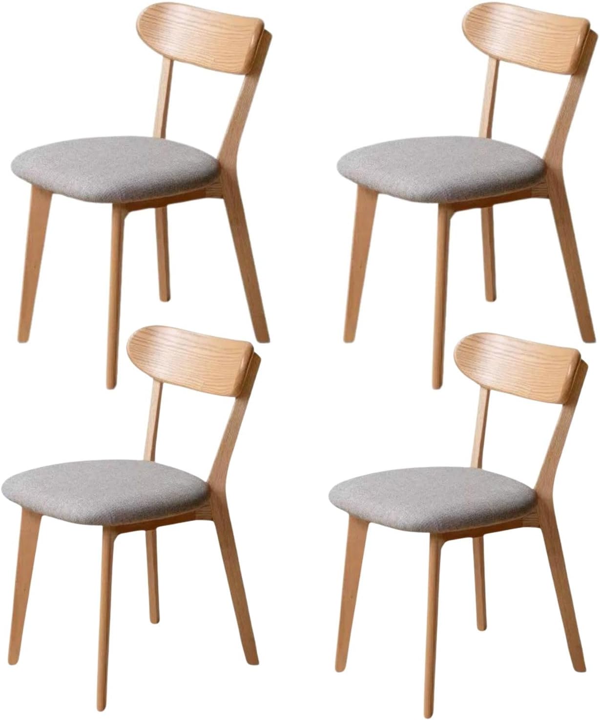 100%Oak Wood Upholstered Dining Chairs,  Oak Wood Kitchen Chairs with Wide Rounded Backrest