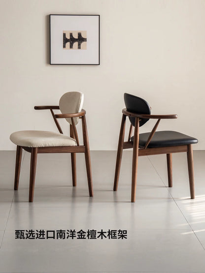 源氏木语实木餐椅家用简约扶手椅餐厅吃饭椅子休闲软包椅靠背椅子
