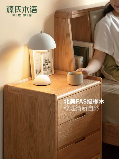 源氏木语实木床头柜北欧卧室收纳柜现代简约储物柜橡木三抽床边柜