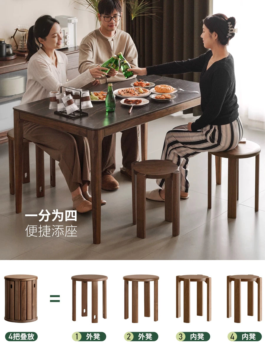 源氏木语实木叠叠凳餐厅黑胡桃木组合圆凳餐凳家用叠放凳凳子板凳