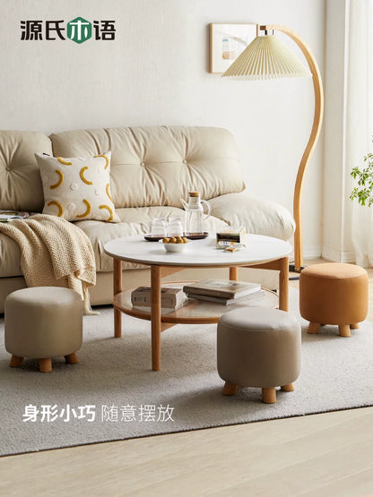 源氏木语实木凳子现代简约餐凳客厅门口换鞋凳家用科技布舒适圆凳