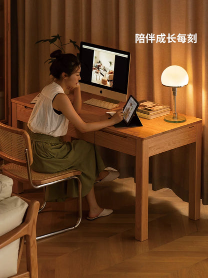 源氏木语纯实木小书桌简约橡木1米学习桌北欧办公桌子书房电脑桌