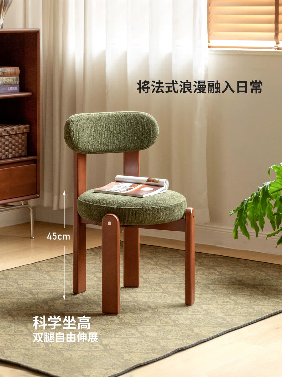 源氏木语实木餐椅法式复古餐厅休闲椅子中古风靠背椅家用餐桌椅