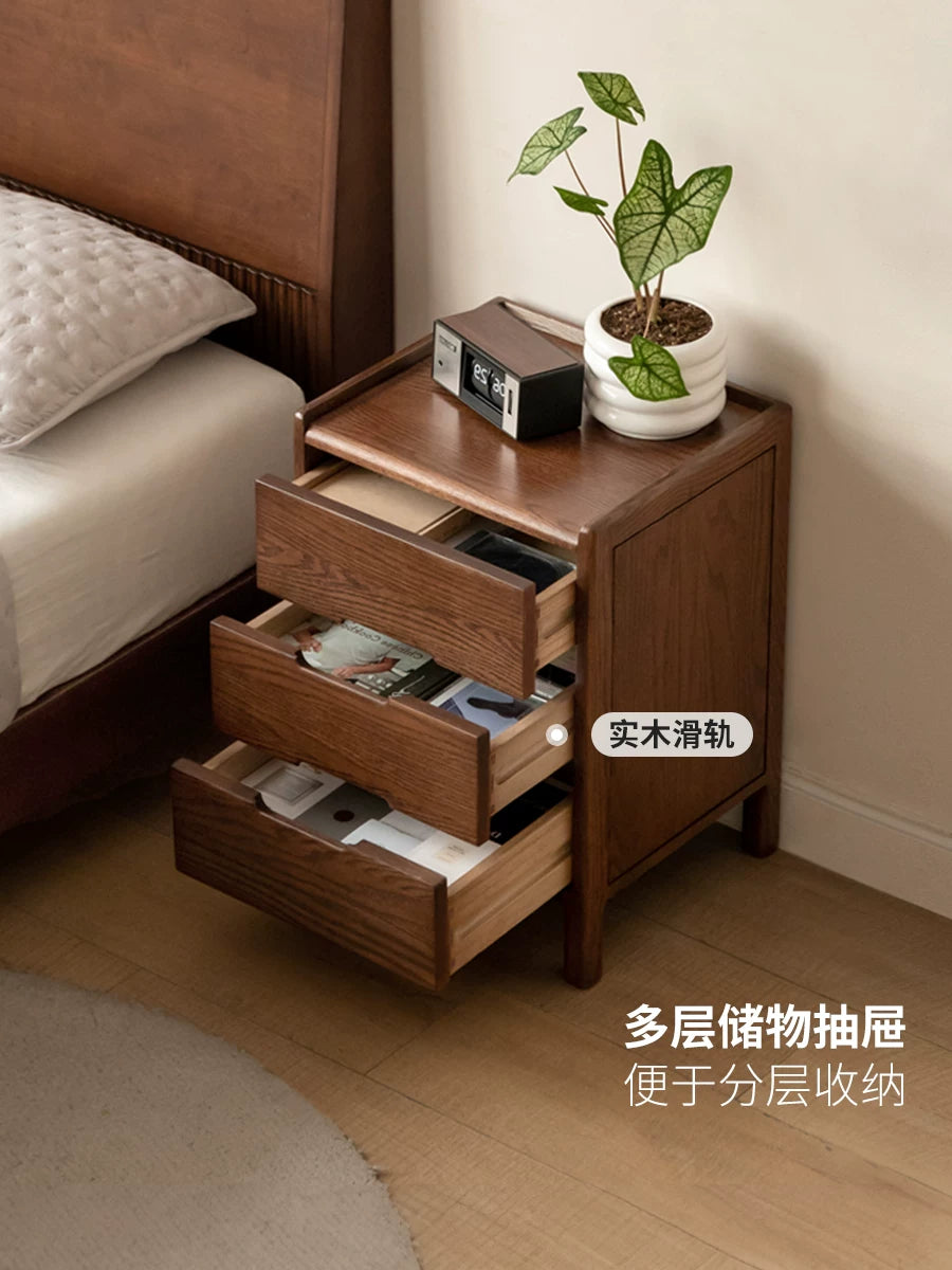 源氏木语实木床头柜北欧卧室收纳柜原木风家用储物柜橡木床边柜