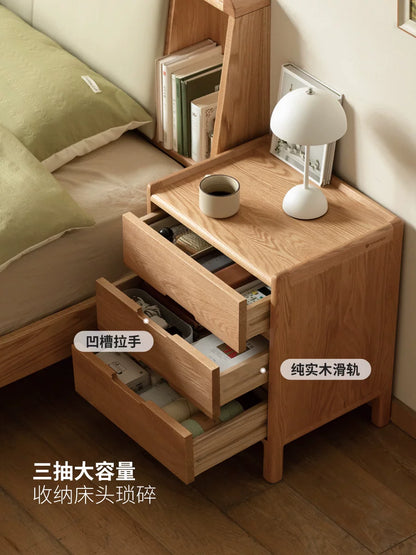 源氏木语实木床头柜北欧卧室收纳柜现代简约储物柜橡木三抽床边柜