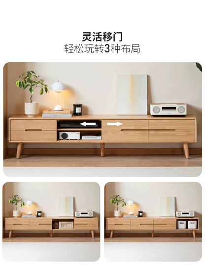 源氏木语实木电视柜现代简约橡木储物柜电视墙小户型客厅原木地柜
