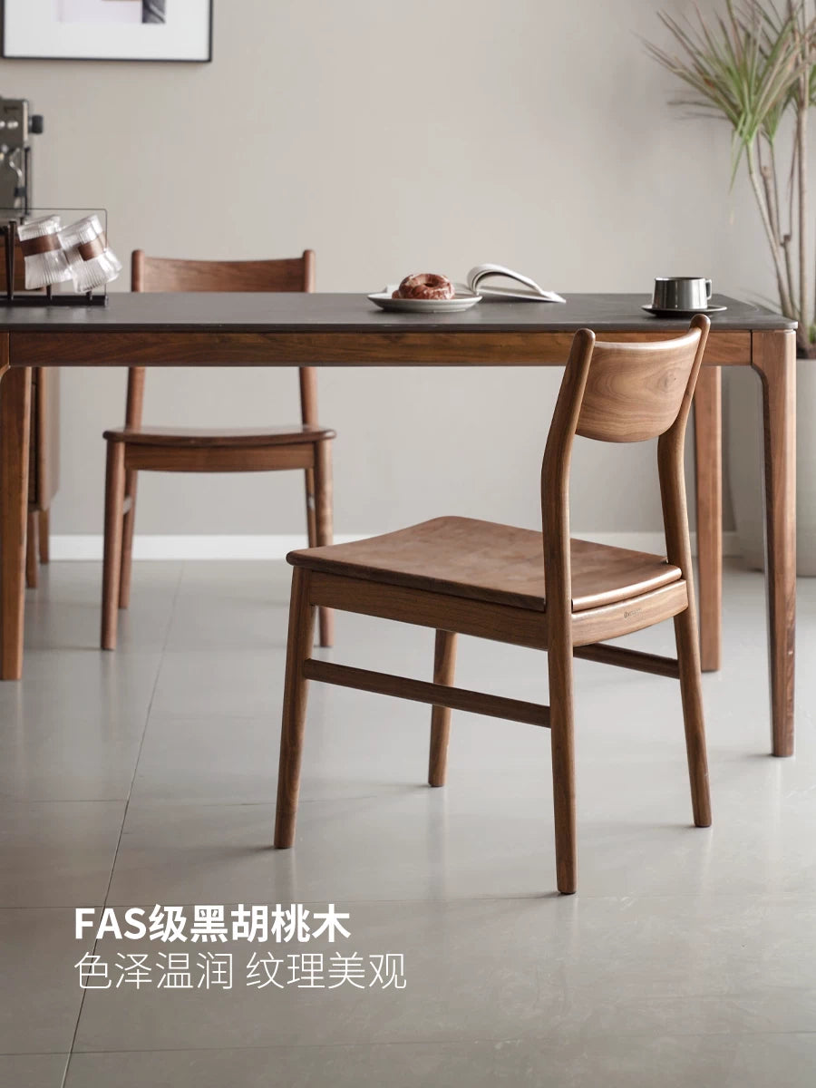源氏木语实木餐椅餐厅黑胡桃木靠背椅复古原木餐桌椅家用吃饭椅子