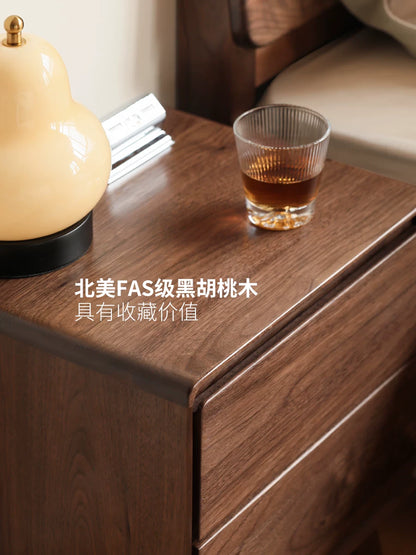 源氏木语实木床头柜家用卧室黑胡桃木抽屉柜收纳柜现代简约床边柜