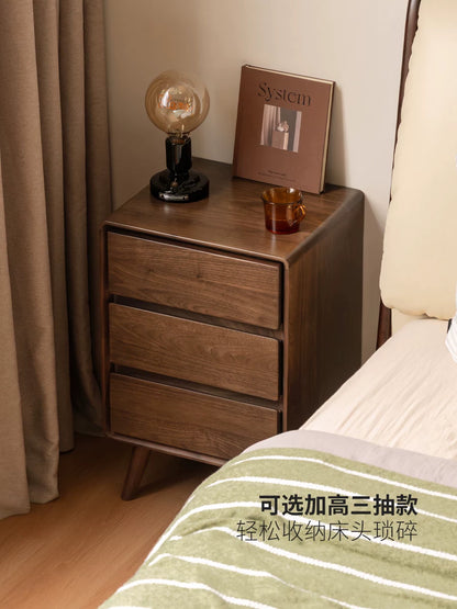 源氏木语实木床头柜家用卧室黑胡桃木抽屉柜收纳柜现代简约床边柜