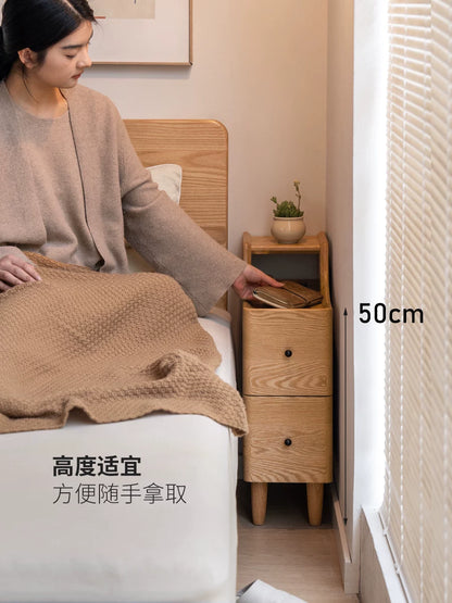 源氏木语实木床头柜卧室夹缝收纳柜现代简约白蜡木窄柜家用储物柜