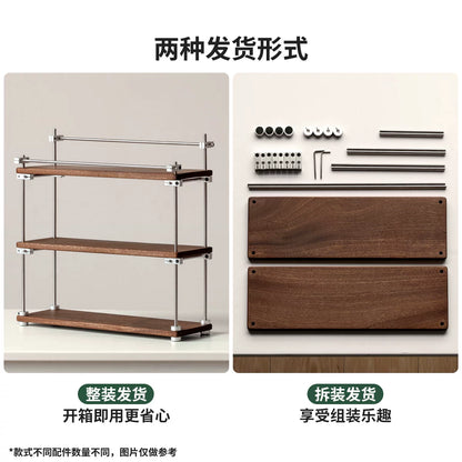 源氏木语实木置物架中古风办公桌面多层收纳架工业风咖啡厅杯子架