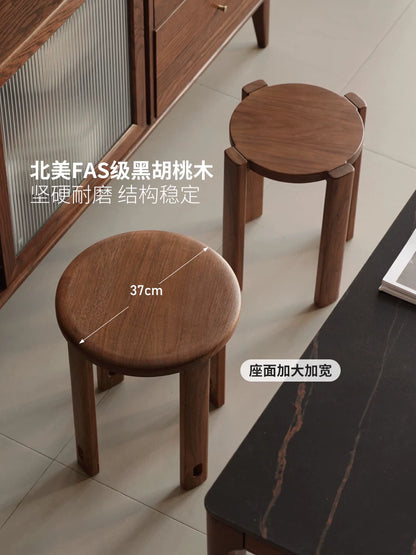 源氏木语实木叠叠凳餐厅黑胡桃木组合圆凳餐凳家用叠放凳凳子板凳