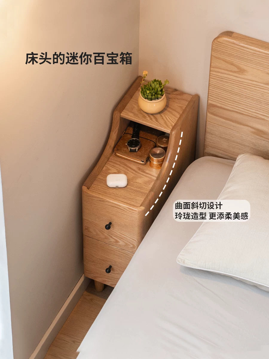 源氏木语实木床头柜卧室夹缝收纳柜现代简约白蜡木窄柜家用储物柜
