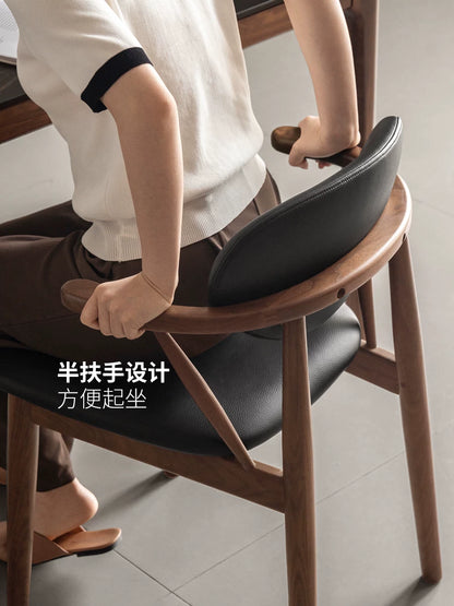 源氏木语实木餐椅家用简约扶手椅餐厅吃饭椅子休闲软包椅靠背椅子