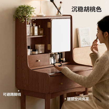 源氏木语实木梳妆台橡木伸缩化妆桌现代简约书桌北欧小户型化妆台