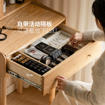 源氏木语实木梳妆台橡木伸缩化妆桌现代简约书桌北欧小户型化妆台