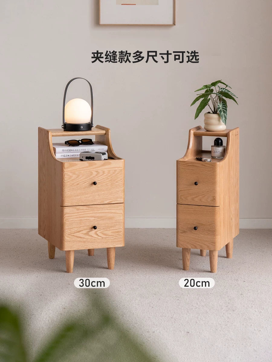 源氏木语实木床头柜卧室夹缝收纳柜现代简约白蜡木窄柜家用储物柜