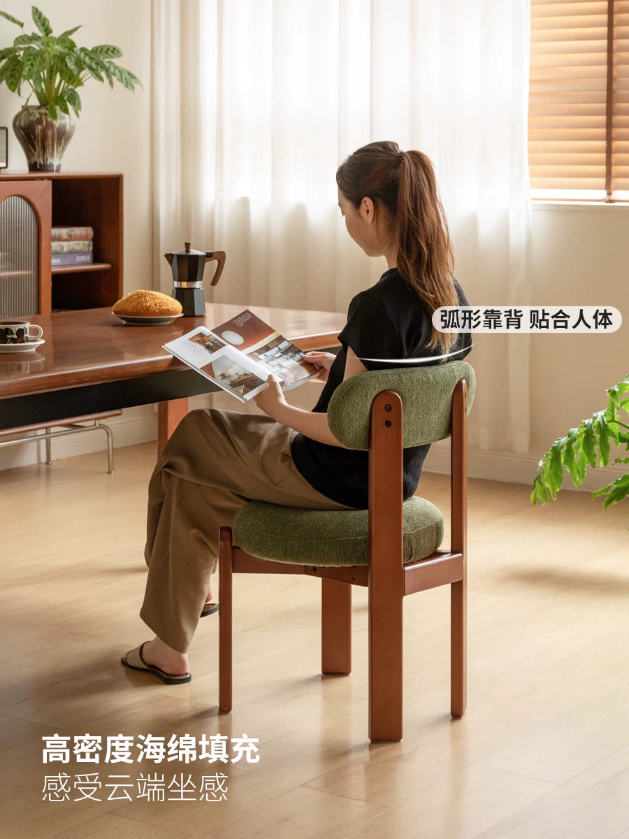 源氏木语实木餐椅法式复古餐厅休闲椅子中古风靠背椅家用餐桌椅
