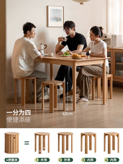 源氏木语实木叠叠凳餐厅家用现代简约凳子橡木组合圆凳餐凳板凳