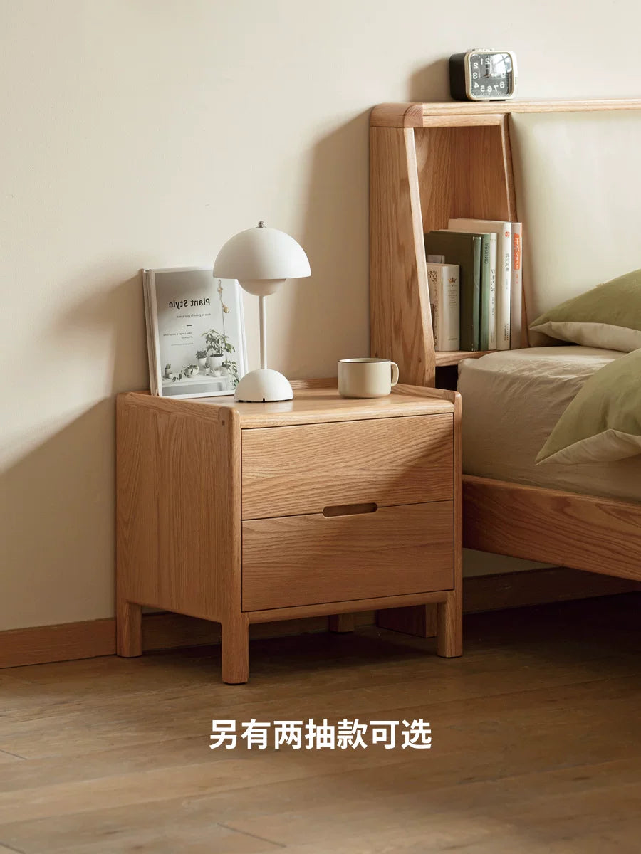 源氏木语实木床头柜北欧卧室收纳柜现代简约储物柜橡木三抽床边柜