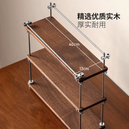 源氏木语实木置物架中古风办公桌面多层收纳架工业风咖啡厅杯子架