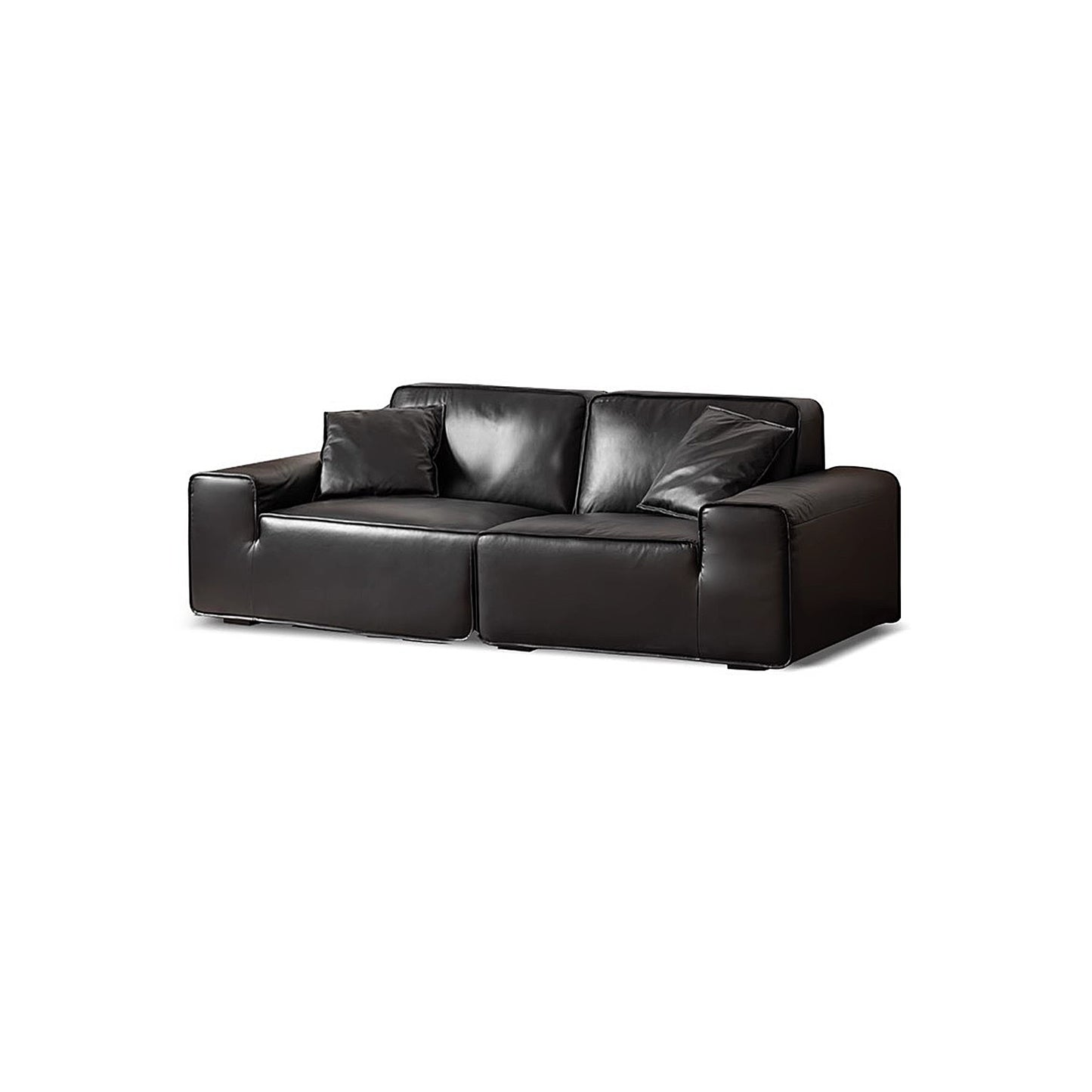 Big Black Leather Sofa, Genuine Top-Grain Cowhide, Feather Cushioning, for Small Living Rooms, with Extra Large Seat, Easy for Tall Users to Sit Up
