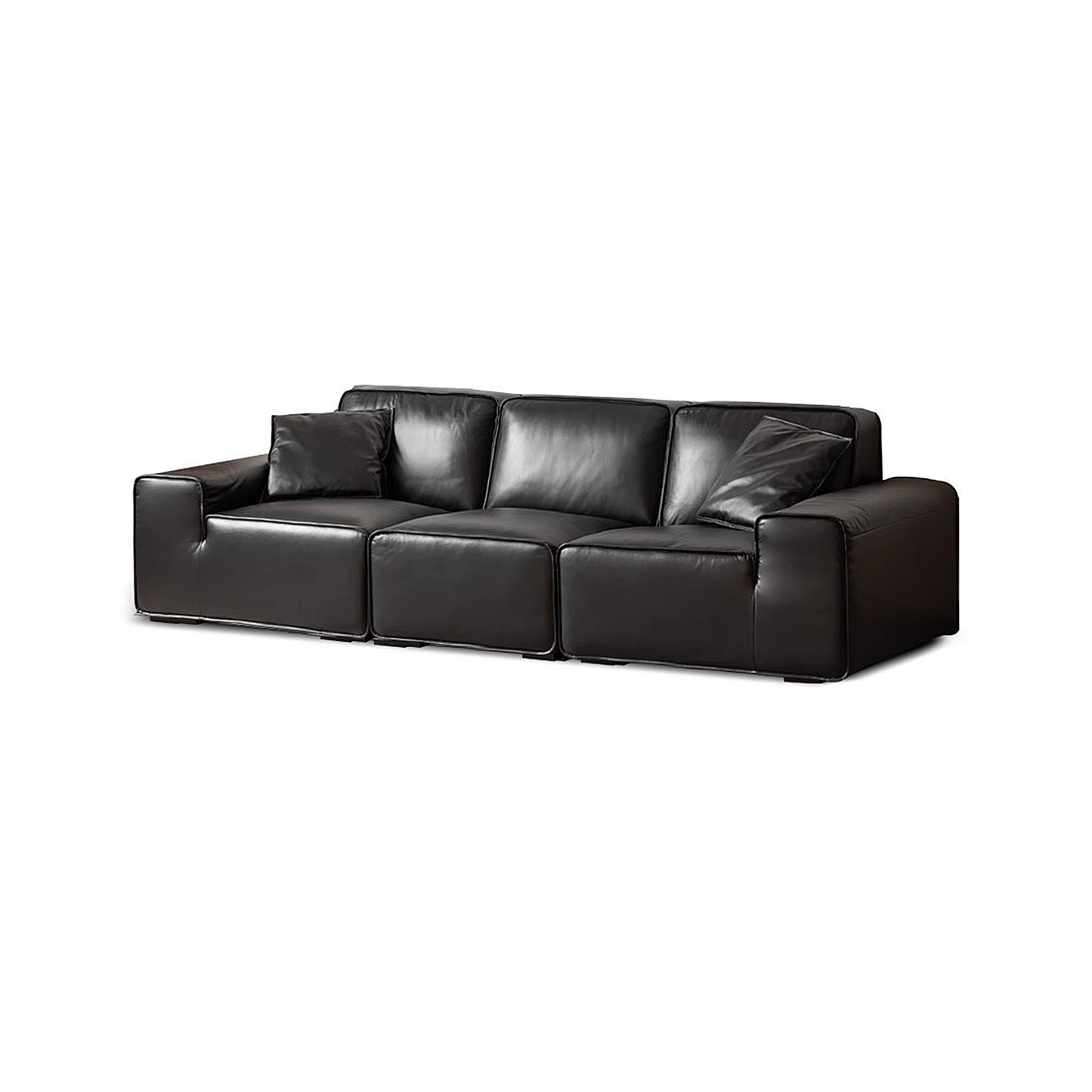 Big Black Leather Sofa, Genuine Top-Grain Cowhide, Feather Cushioning, for Small Living Rooms, with Extra Large Seat, Easy for Tall Users to Sit Up