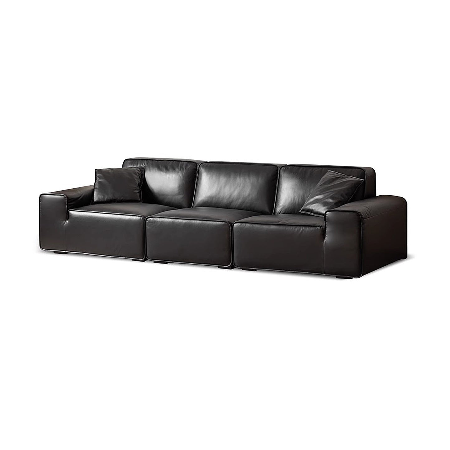 Big Black Leather Sofa, Genuine Top-Grain Cowhide, Feather Cushioning, for Small Living Rooms, with Extra Large Seat, Easy for Tall Users to Sit Up