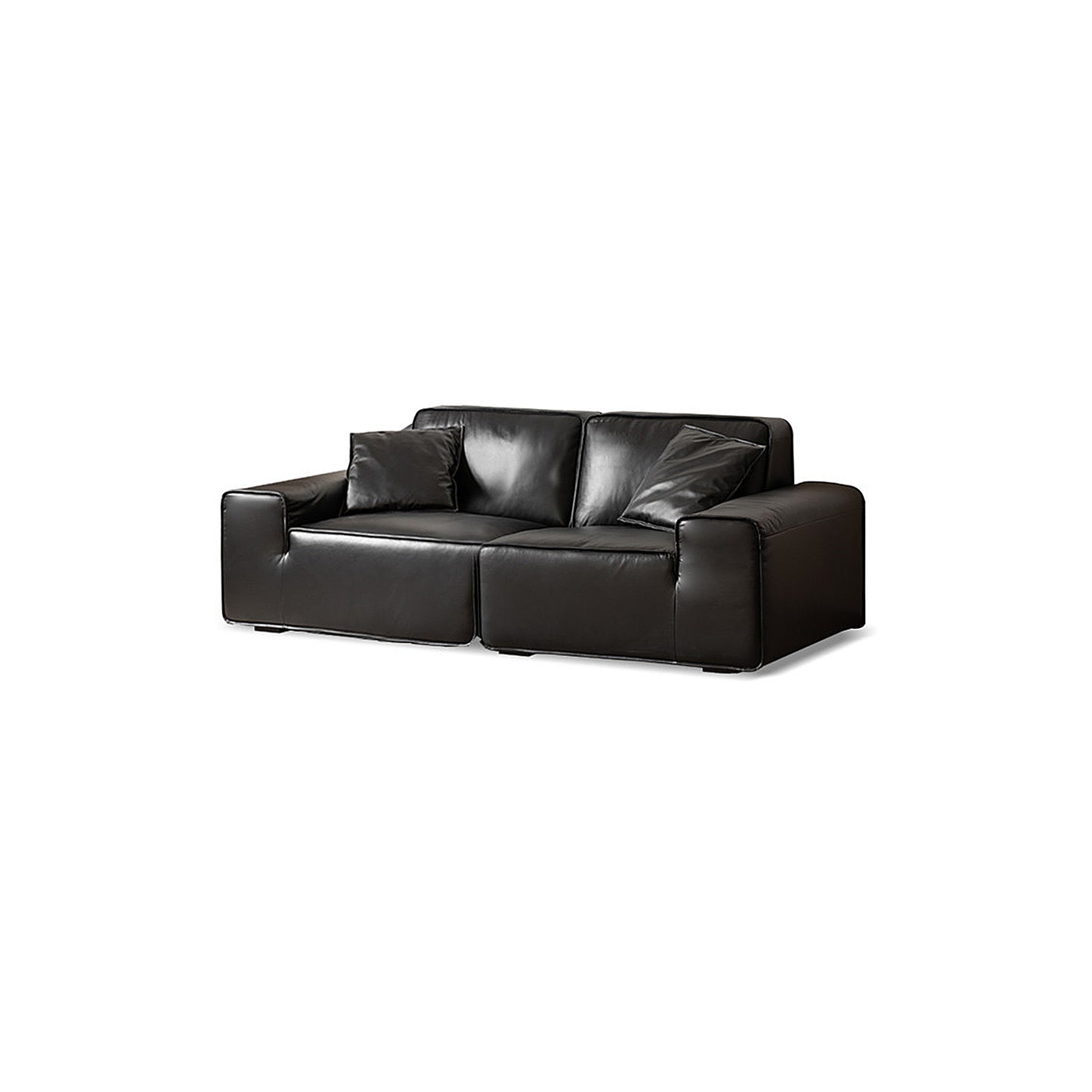 Big Black Leather Sofa, Genuine Top-Grain Cowhide, Feather Cushioning, for Small Living Rooms, with Extra Large Seat, Easy for Tall Users to Sit Up